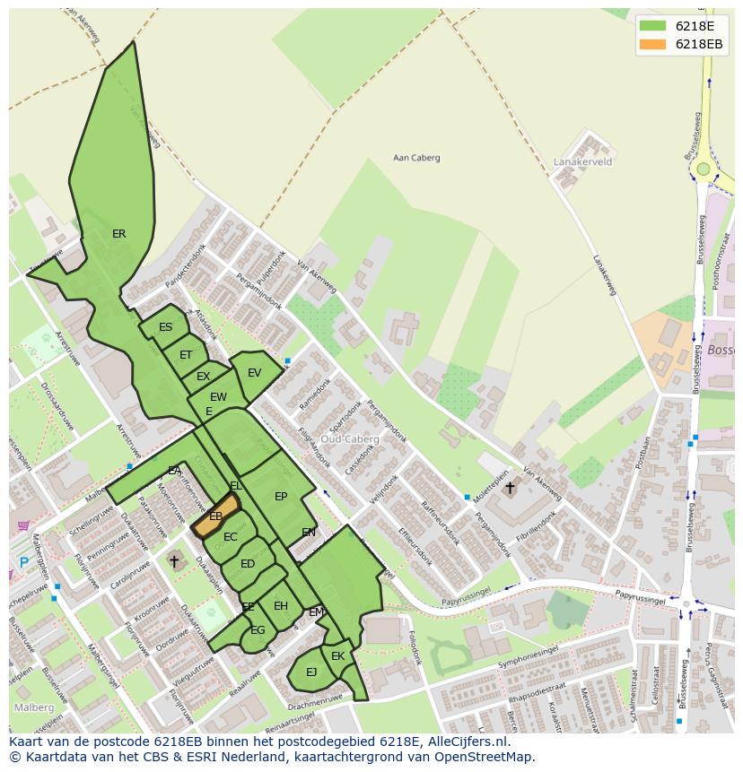 Afbeelding van het postcodegebied 6218 EB op de kaart.
