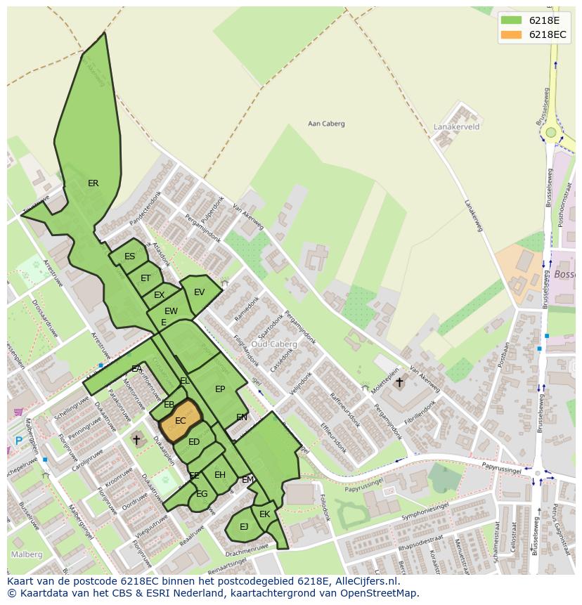 Afbeelding van het postcodegebied 6218 EC op de kaart.