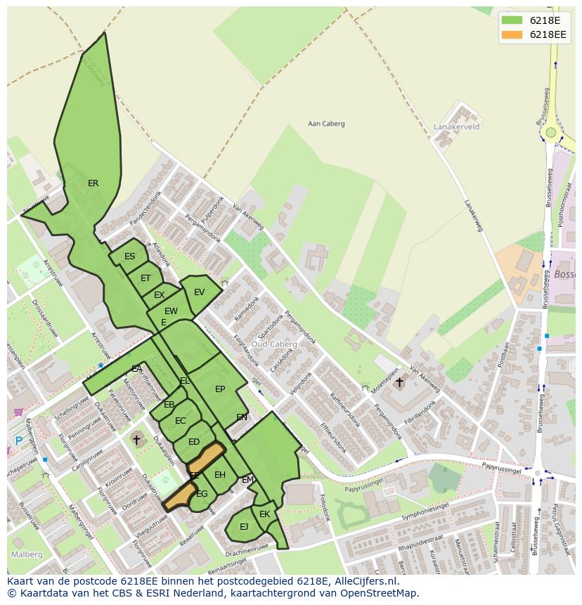 Afbeelding van het postcodegebied 6218 EE op de kaart.