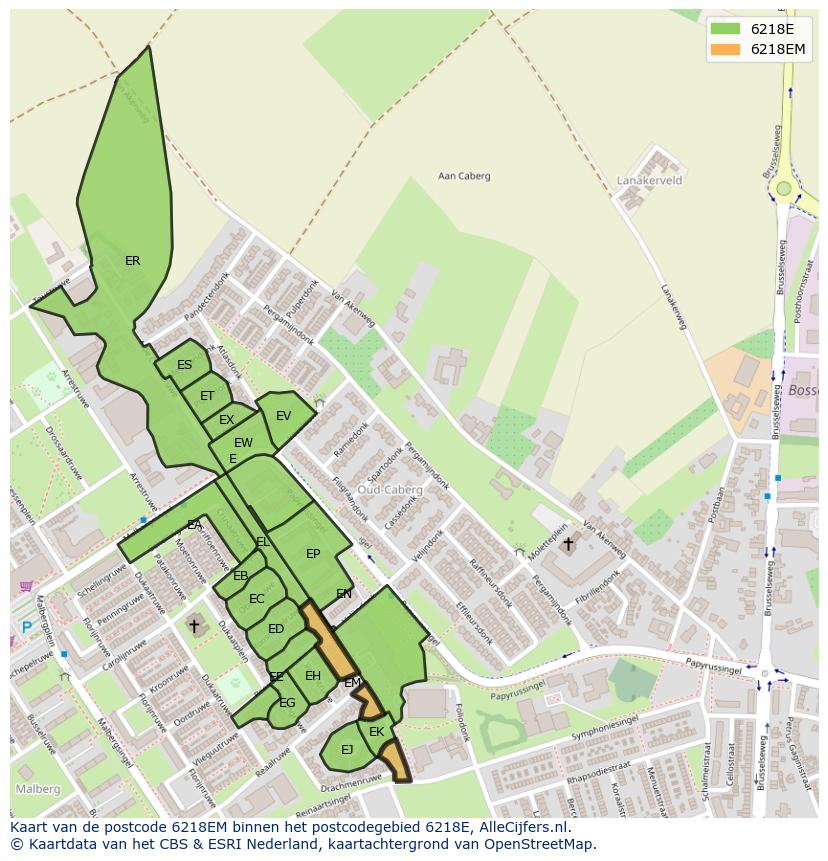 Afbeelding van het postcodegebied 6218 EM op de kaart.