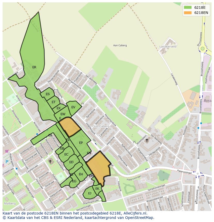 Afbeelding van het postcodegebied 6218 EN op de kaart.