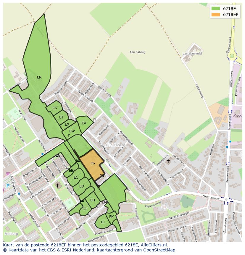 Afbeelding van het postcodegebied 6218 EP op de kaart.