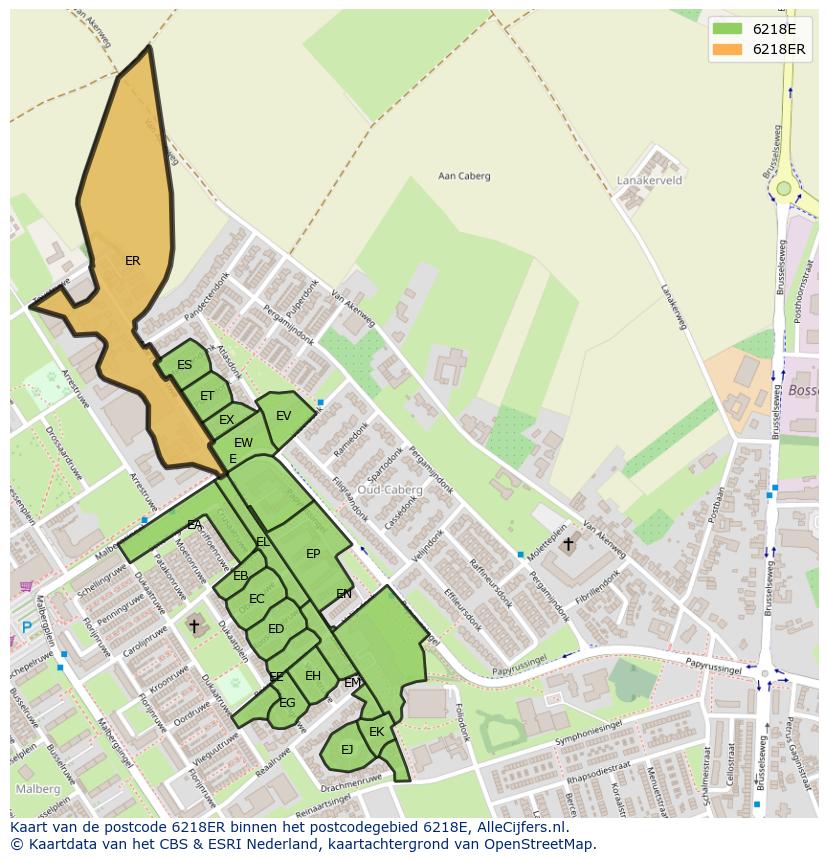 Afbeelding van het postcodegebied 6218 ER op de kaart.