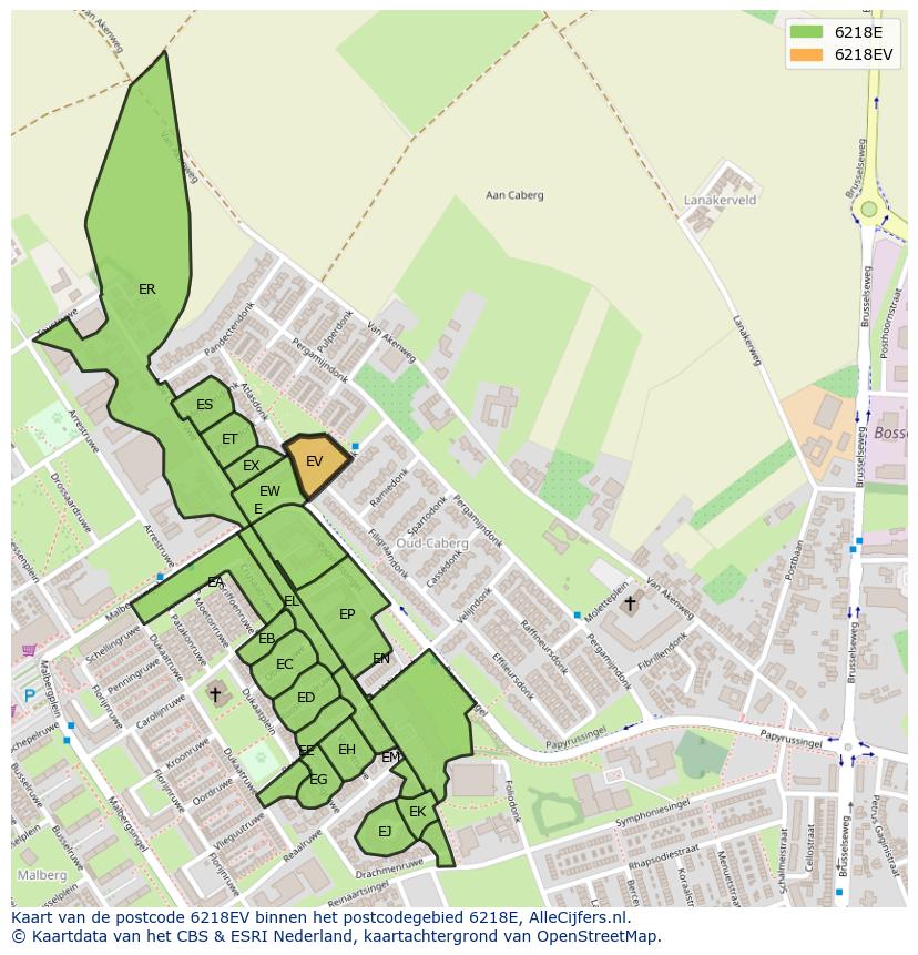Afbeelding van het postcodegebied 6218 EV op de kaart.