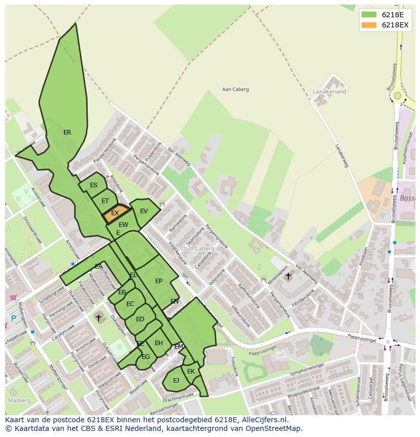 Afbeelding van het postcodegebied 6218 EX op de kaart.