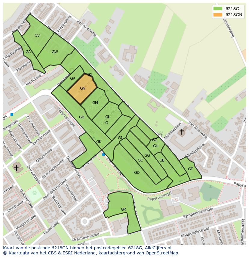 Afbeelding van het postcodegebied 6218 GN op de kaart.