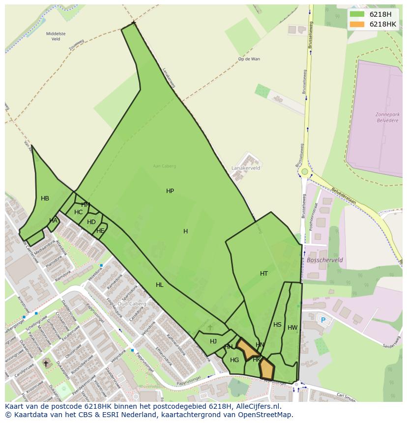 Afbeelding van het postcodegebied 6218 HK op de kaart.