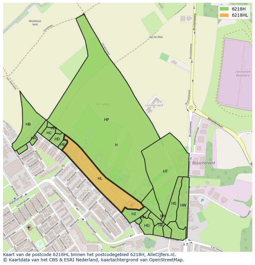 Afbeelding van het postcodegebied 6218 HL op de kaart.