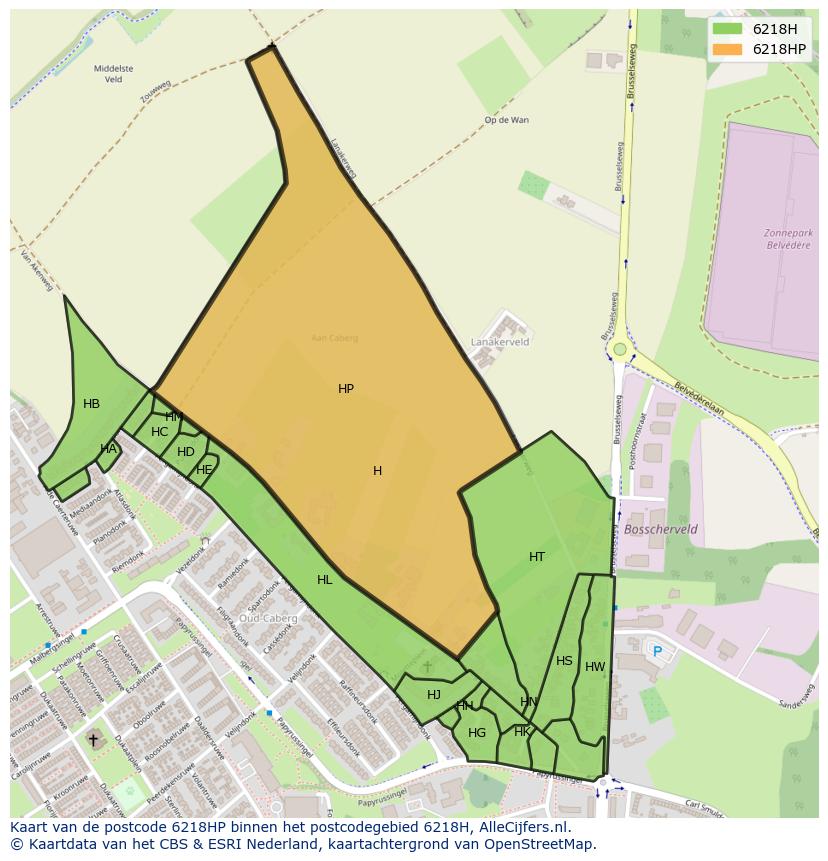 Afbeelding van het postcodegebied 6218 HP op de kaart.