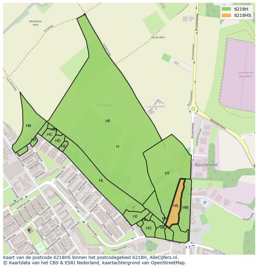 Afbeelding van het postcodegebied 6218 HS op de kaart.