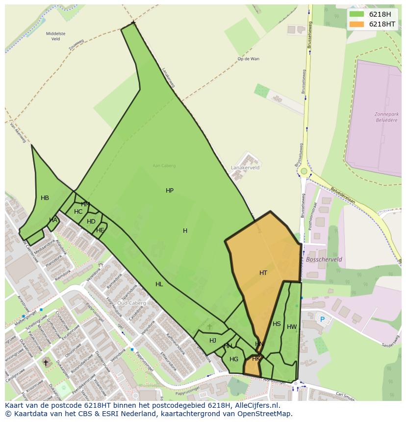 Afbeelding van het postcodegebied 6218 HT op de kaart.