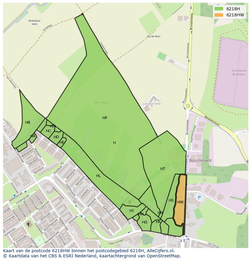 Afbeelding van het postcodegebied 6218 HW op de kaart.