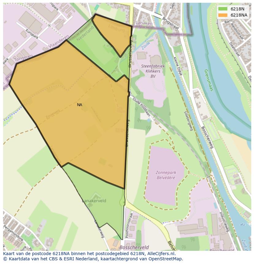 Afbeelding van het postcodegebied 6218 NA op de kaart.