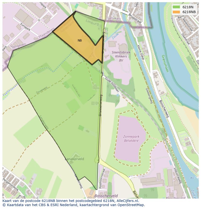 Afbeelding van het postcodegebied 6218 NB op de kaart.