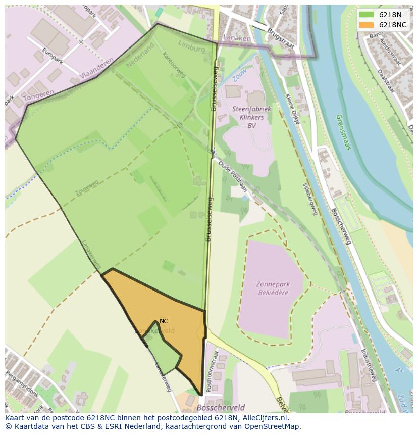 Afbeelding van het postcodegebied 6218 NC op de kaart.