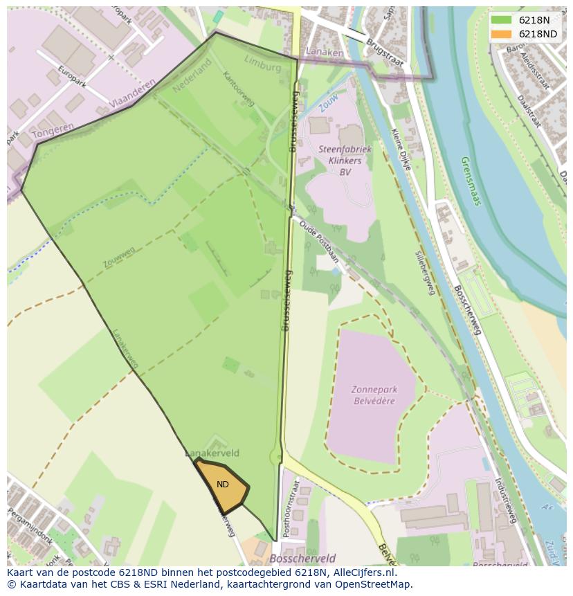Afbeelding van het postcodegebied 6218 ND op de kaart.