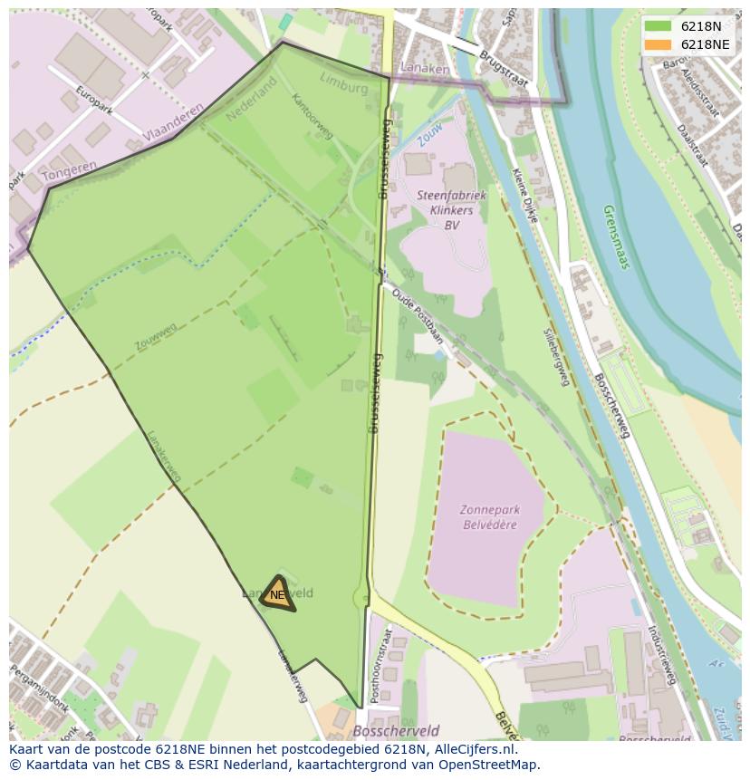 Afbeelding van het postcodegebied 6218 NE op de kaart.
