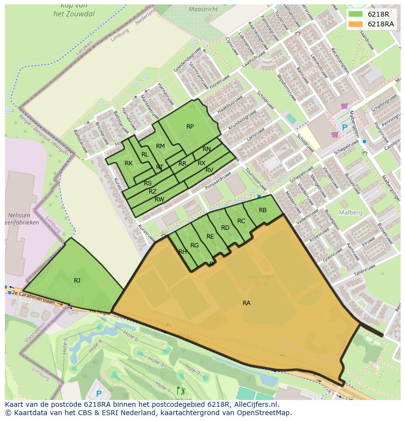 Afbeelding van het postcodegebied 6218 RA op de kaart.