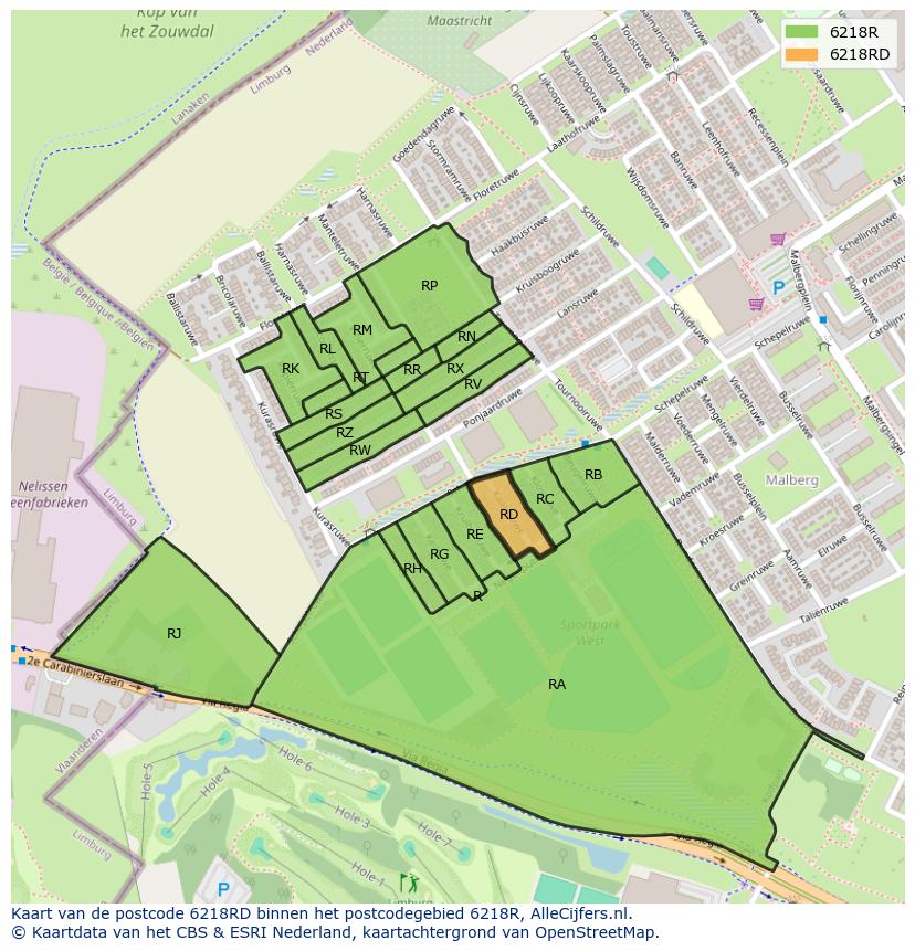 Afbeelding van het postcodegebied 6218 RD op de kaart.