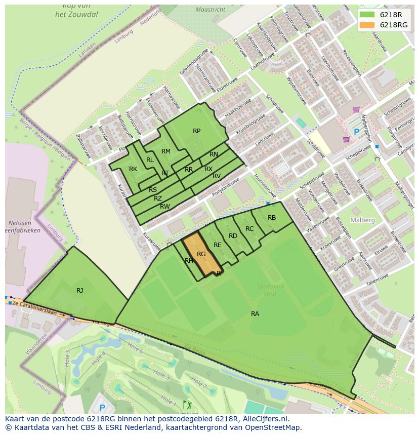 Afbeelding van het postcodegebied 6218 RG op de kaart.