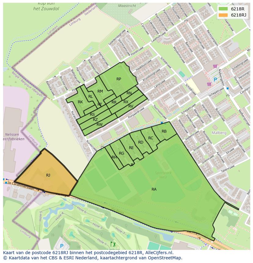 Afbeelding van het postcodegebied 6218 RJ op de kaart.