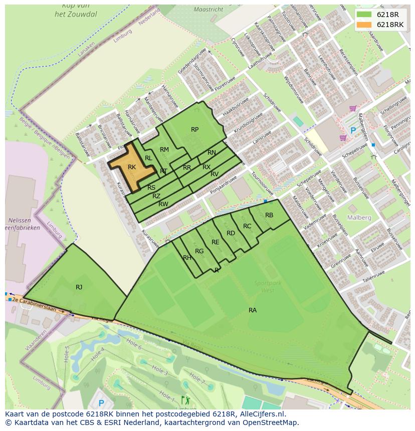 Afbeelding van het postcodegebied 6218 RK op de kaart.
