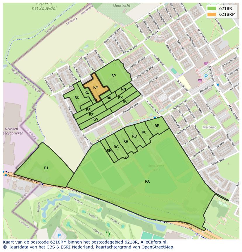 Afbeelding van het postcodegebied 6218 RM op de kaart.