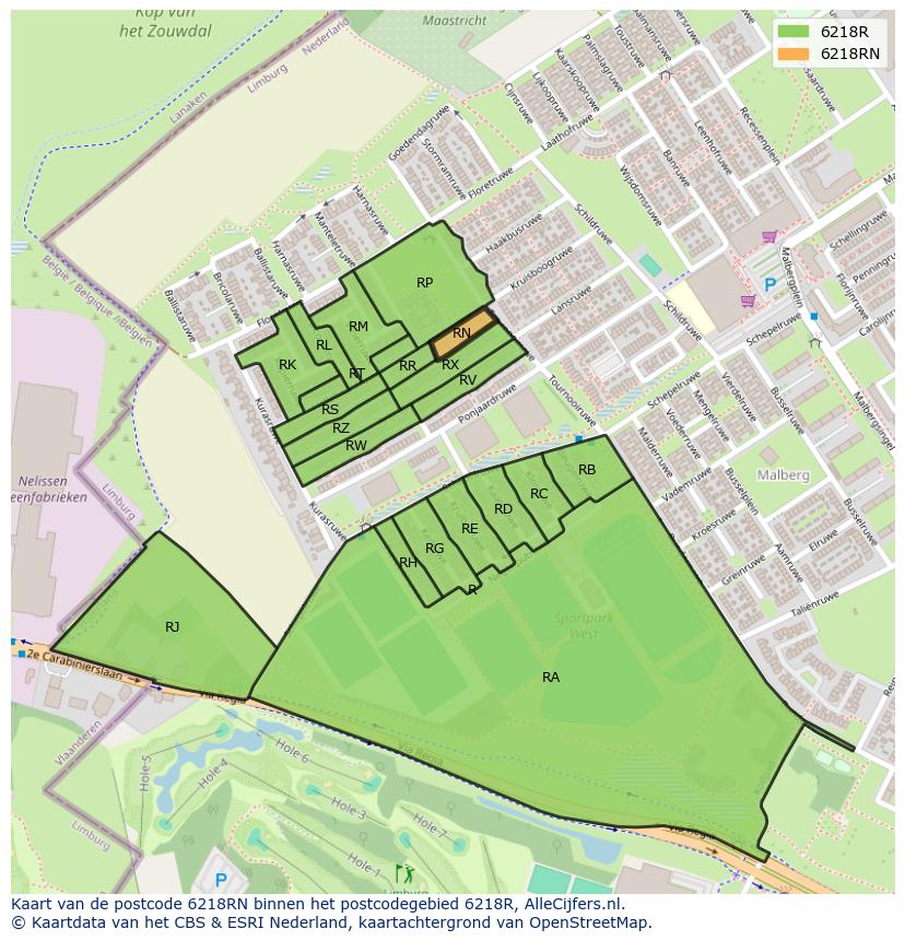 Afbeelding van het postcodegebied 6218 RN op de kaart.