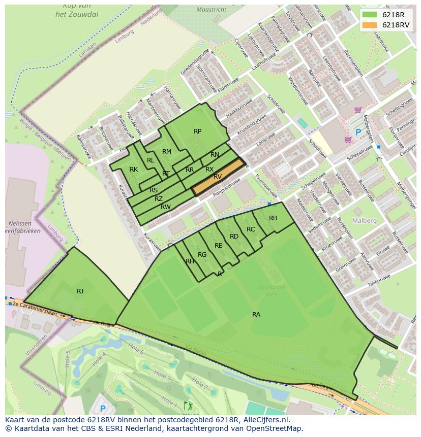 Afbeelding van het postcodegebied 6218 RV op de kaart.