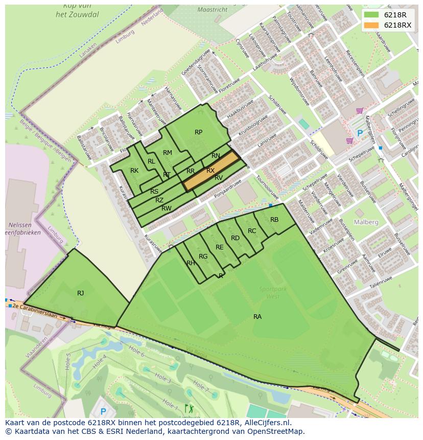 Afbeelding van het postcodegebied 6218 RX op de kaart.