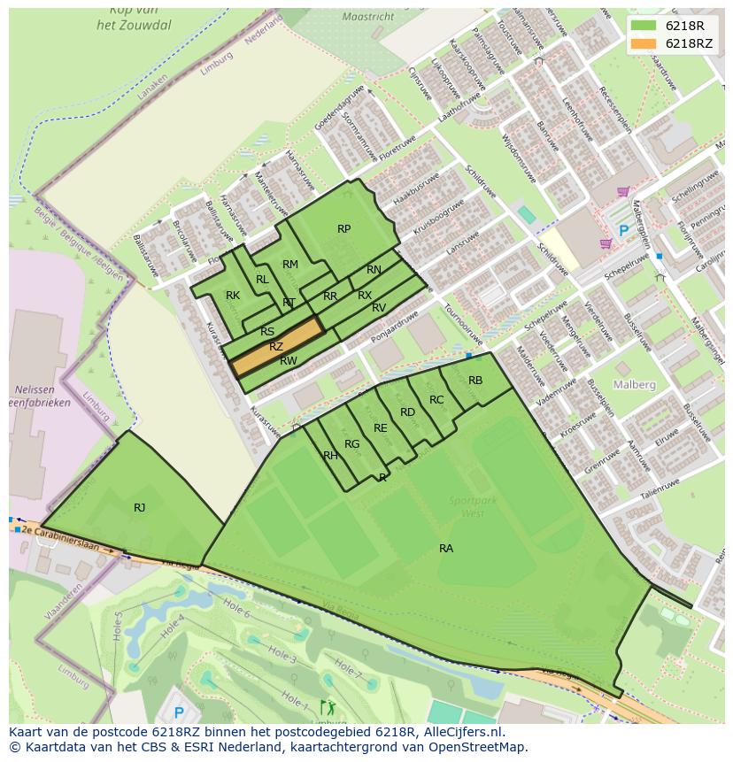 Afbeelding van het postcodegebied 6218 RZ op de kaart.