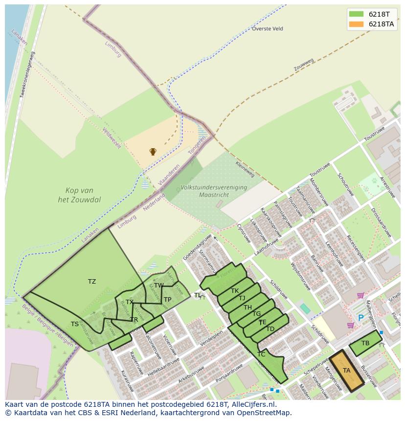 Afbeelding van het postcodegebied 6218 TA op de kaart.