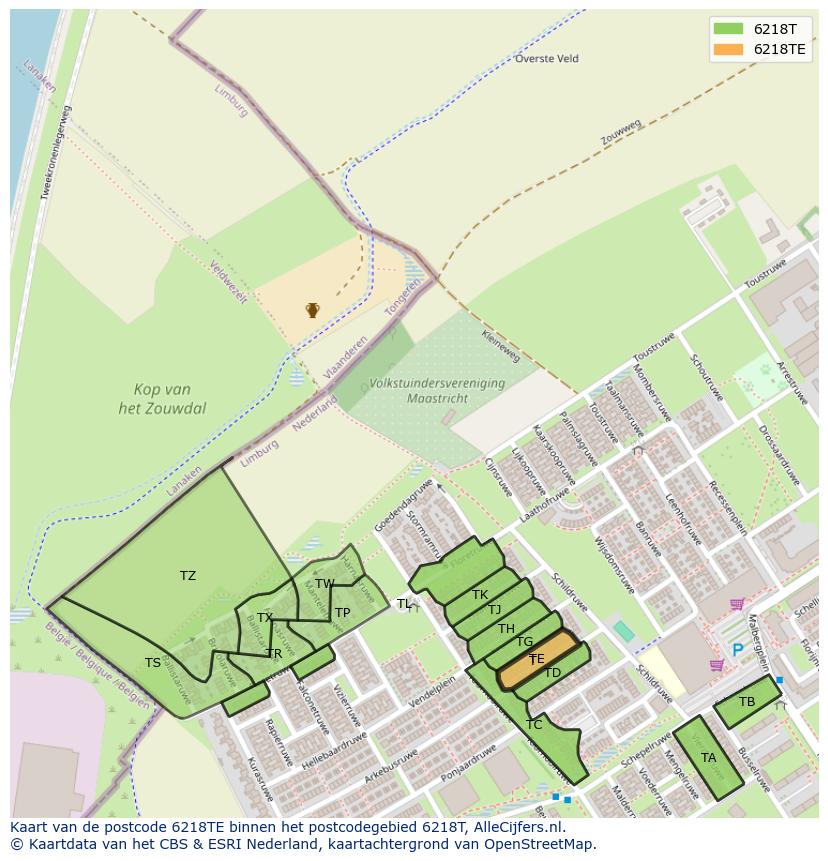 Afbeelding van het postcodegebied 6218 TE op de kaart.