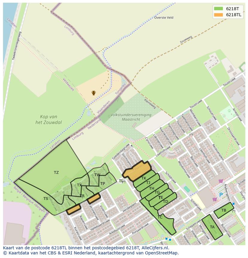 Afbeelding van het postcodegebied 6218 TL op de kaart.
