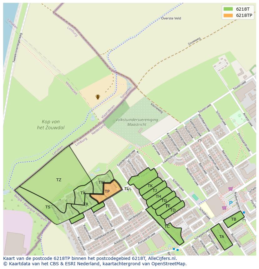 Afbeelding van het postcodegebied 6218 TP op de kaart.