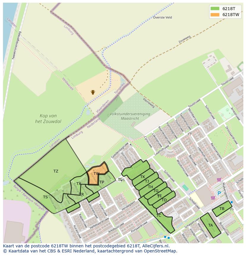 Afbeelding van het postcodegebied 6218 TW op de kaart.