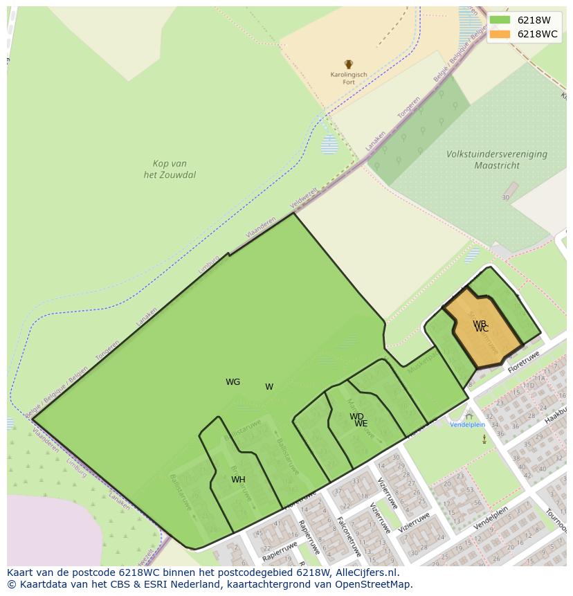 Afbeelding van het postcodegebied 6218 WC op de kaart.