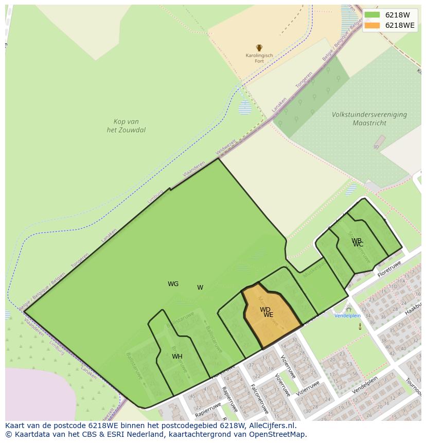 Afbeelding van het postcodegebied 6218 WE op de kaart.
