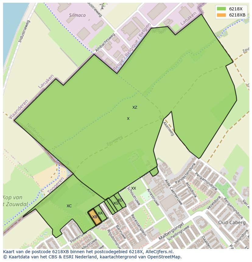 Afbeelding van het postcodegebied 6218 XB op de kaart.