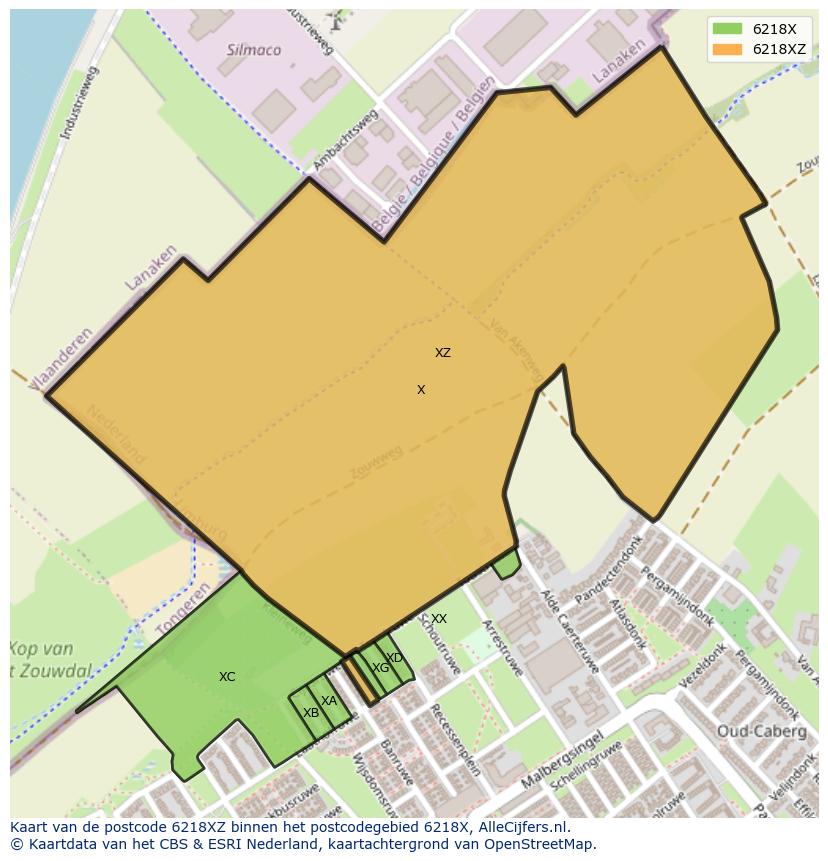 Afbeelding van het postcodegebied 6218 XZ op de kaart.