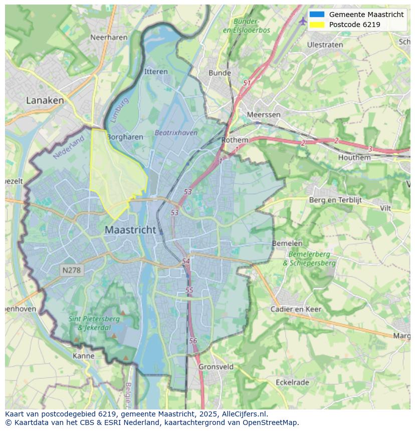 Afbeelding van het postcodegebied 6219 op de kaart.