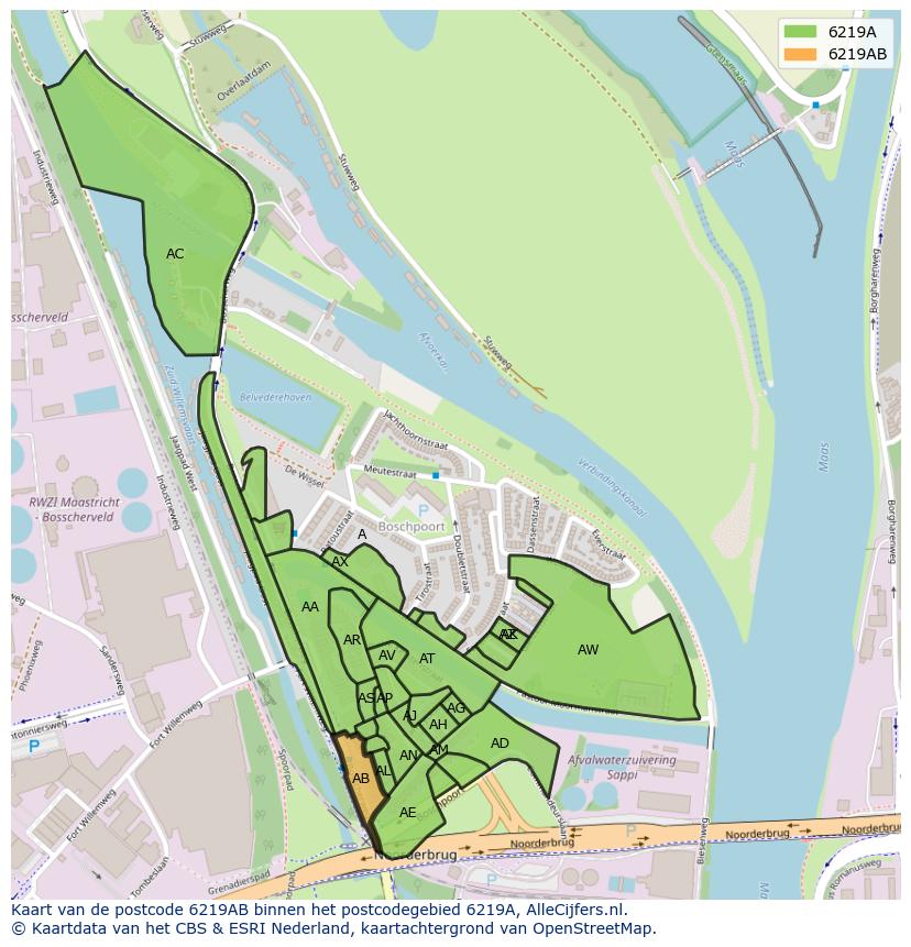 Afbeelding van het postcodegebied 6219 AB op de kaart.