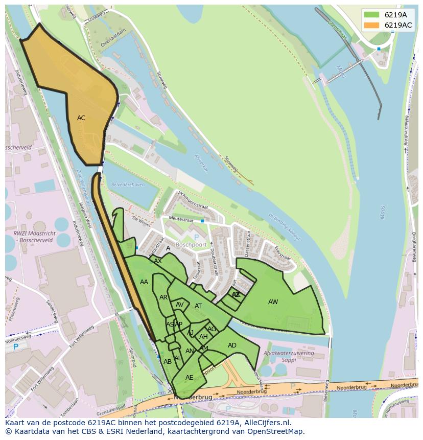 Afbeelding van het postcodegebied 6219 AC op de kaart.