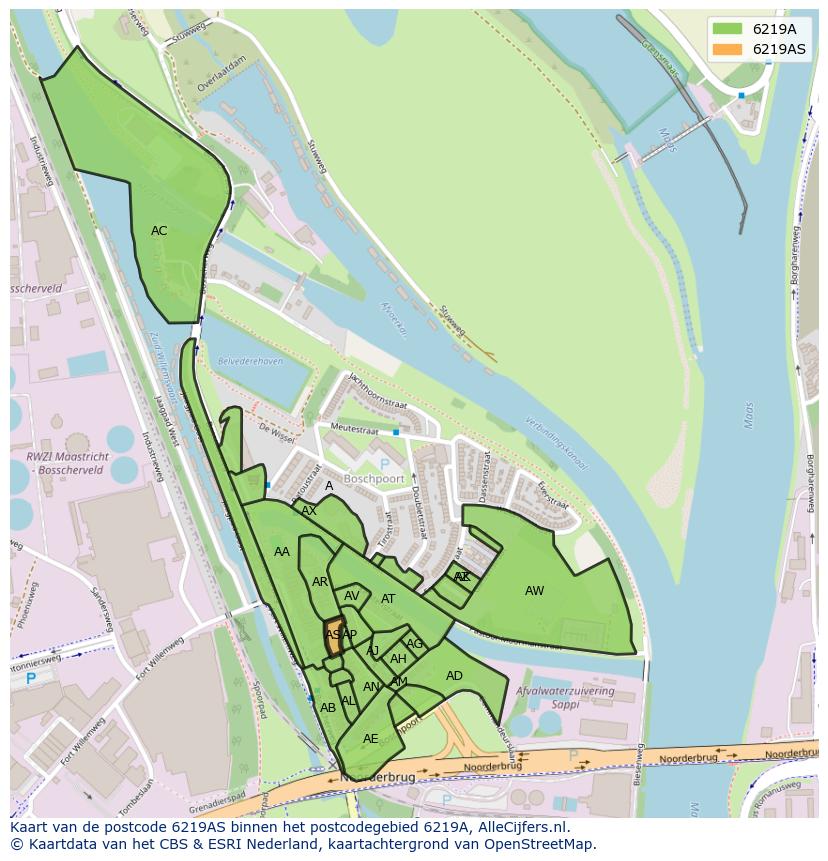 Afbeelding van het postcodegebied 6219 AS op de kaart.