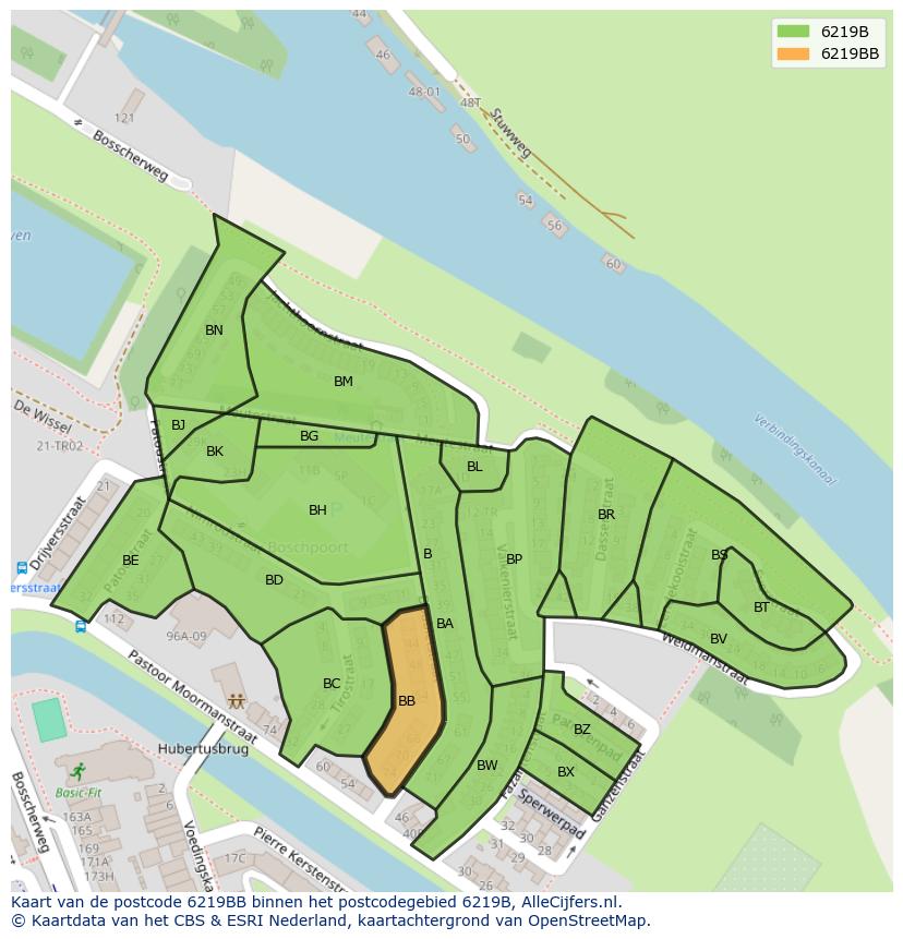 Afbeelding van het postcodegebied 6219 BB op de kaart.