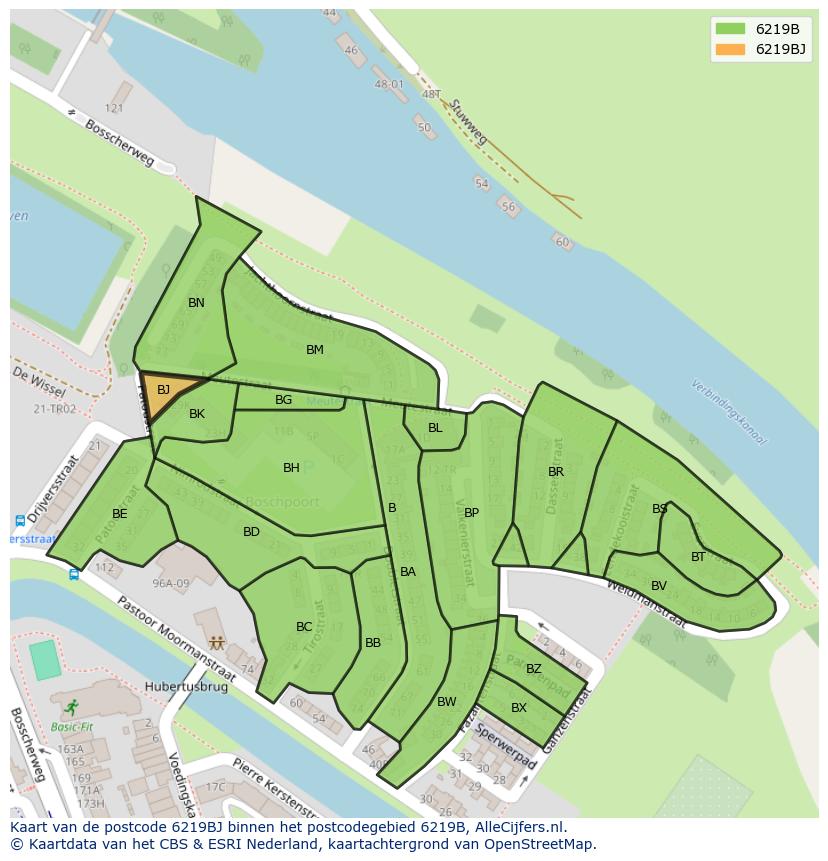 Afbeelding van het postcodegebied 6219 BJ op de kaart.