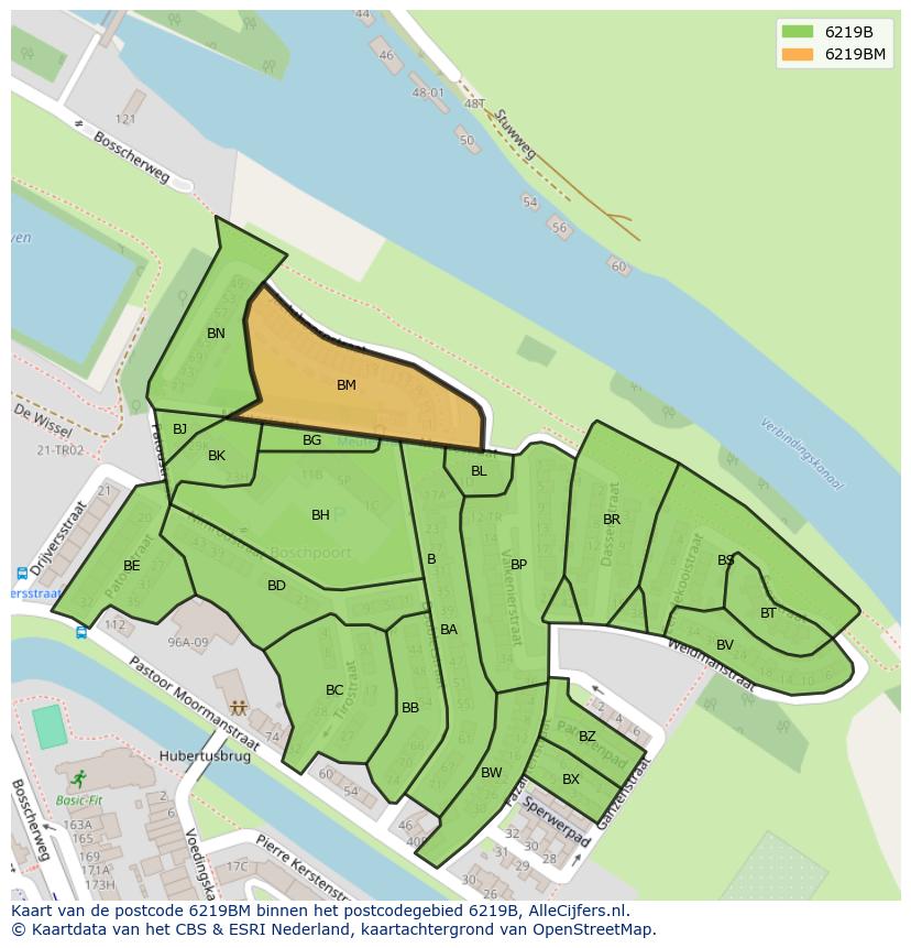 Afbeelding van het postcodegebied 6219 BM op de kaart.