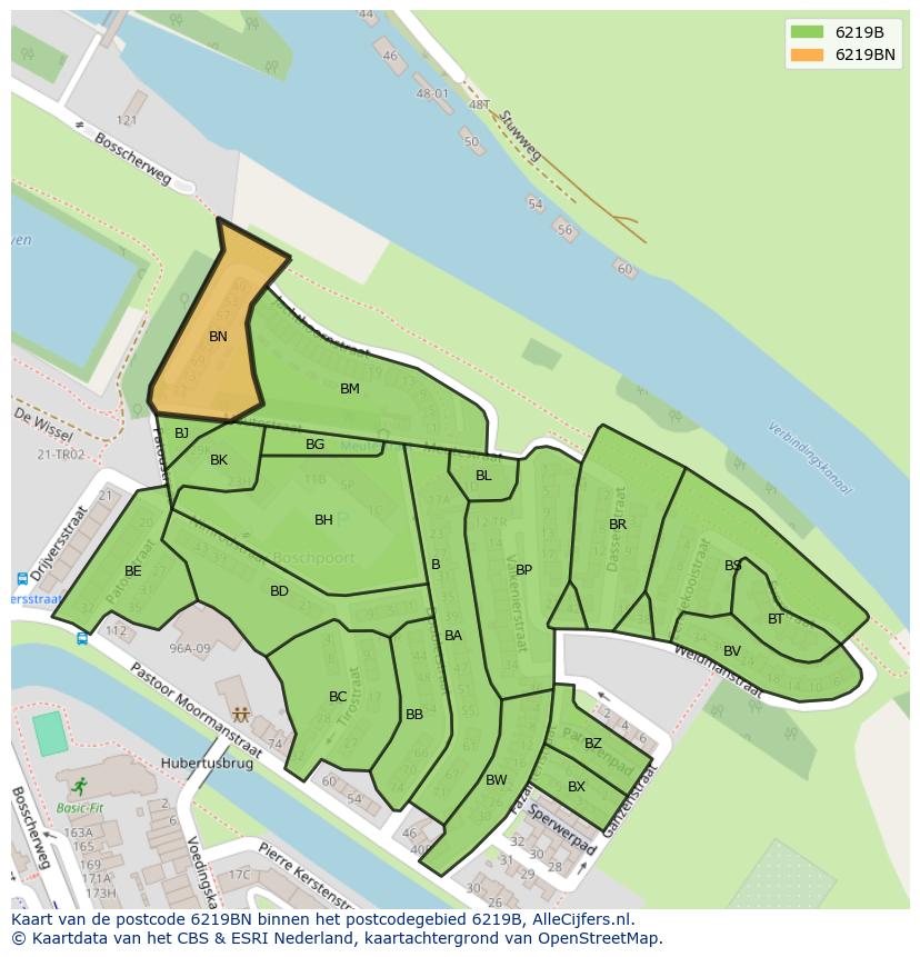 Afbeelding van het postcodegebied 6219 BN op de kaart.