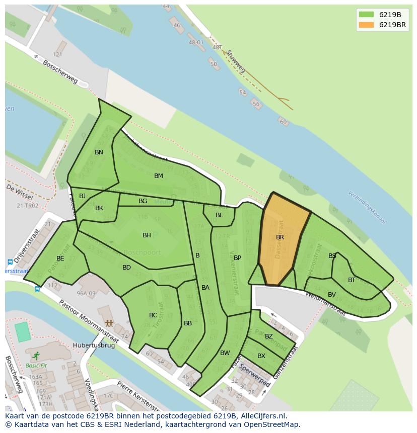 Afbeelding van het postcodegebied 6219 BR op de kaart.