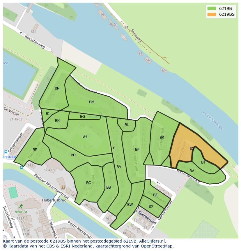 Afbeelding van het postcodegebied 6219 BS op de kaart.